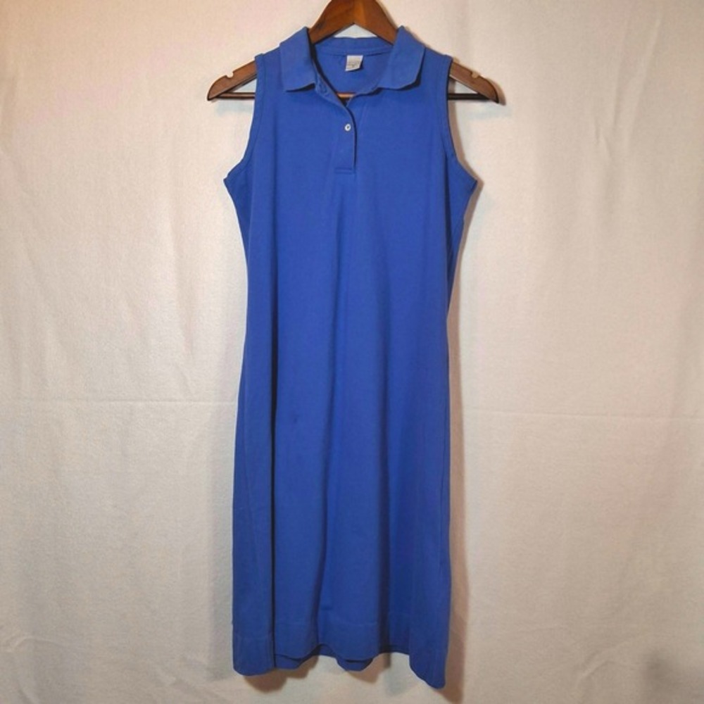Vintage Blue Cotton Pique Sleeveless Polo Midi Dress with Belt Made in USA Small